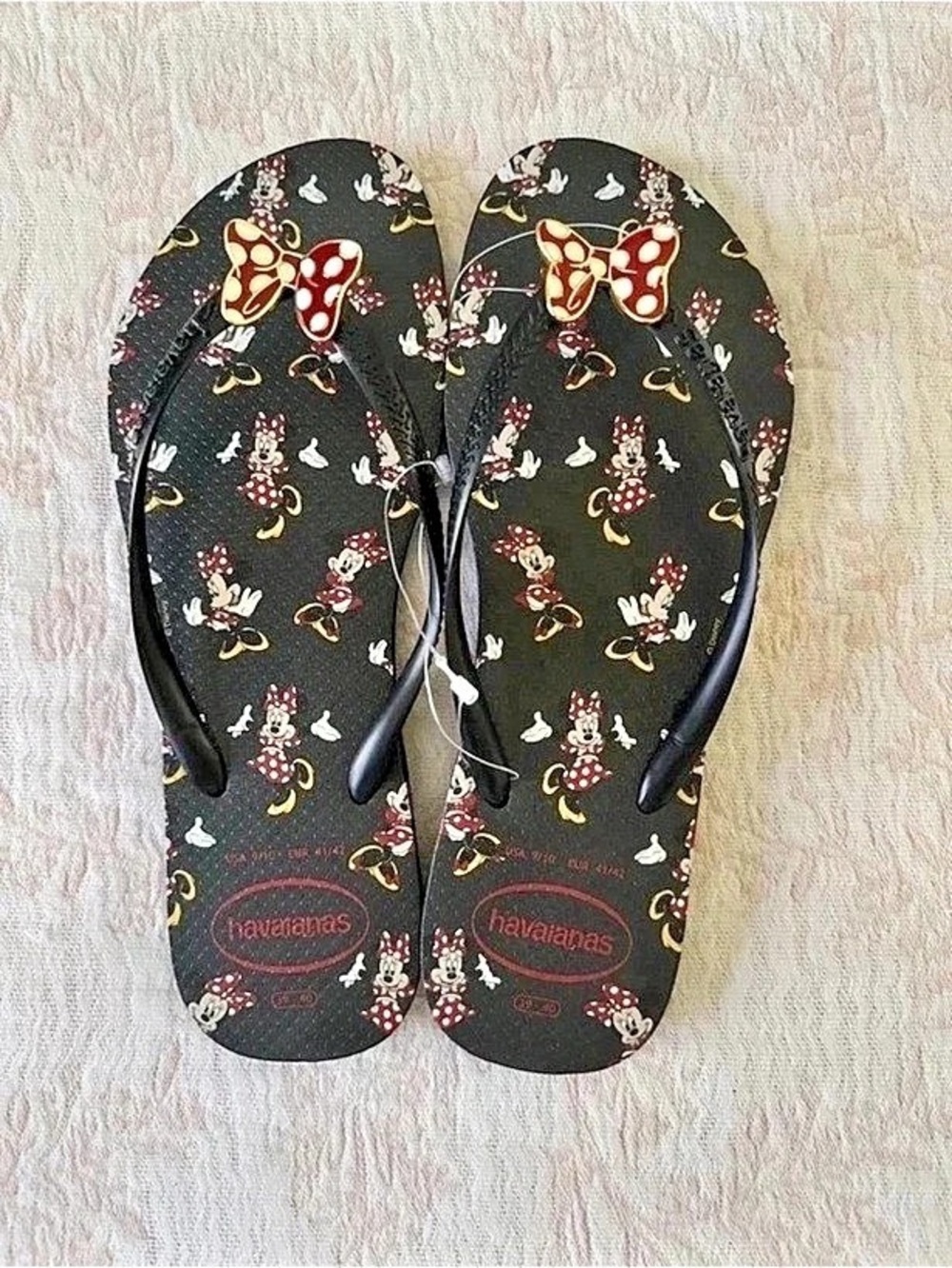 Havaianas Disney Minnie Mouse Flip Flops with Bow Charms Black & Red US 9/10